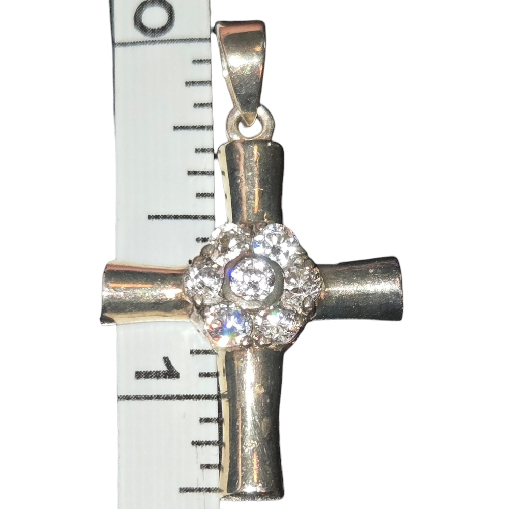 Vintage 925 Sterling Silver Clustered CZ Crystal Cross Pendant 1.25"X0.75" READ - Picture 7 of 8